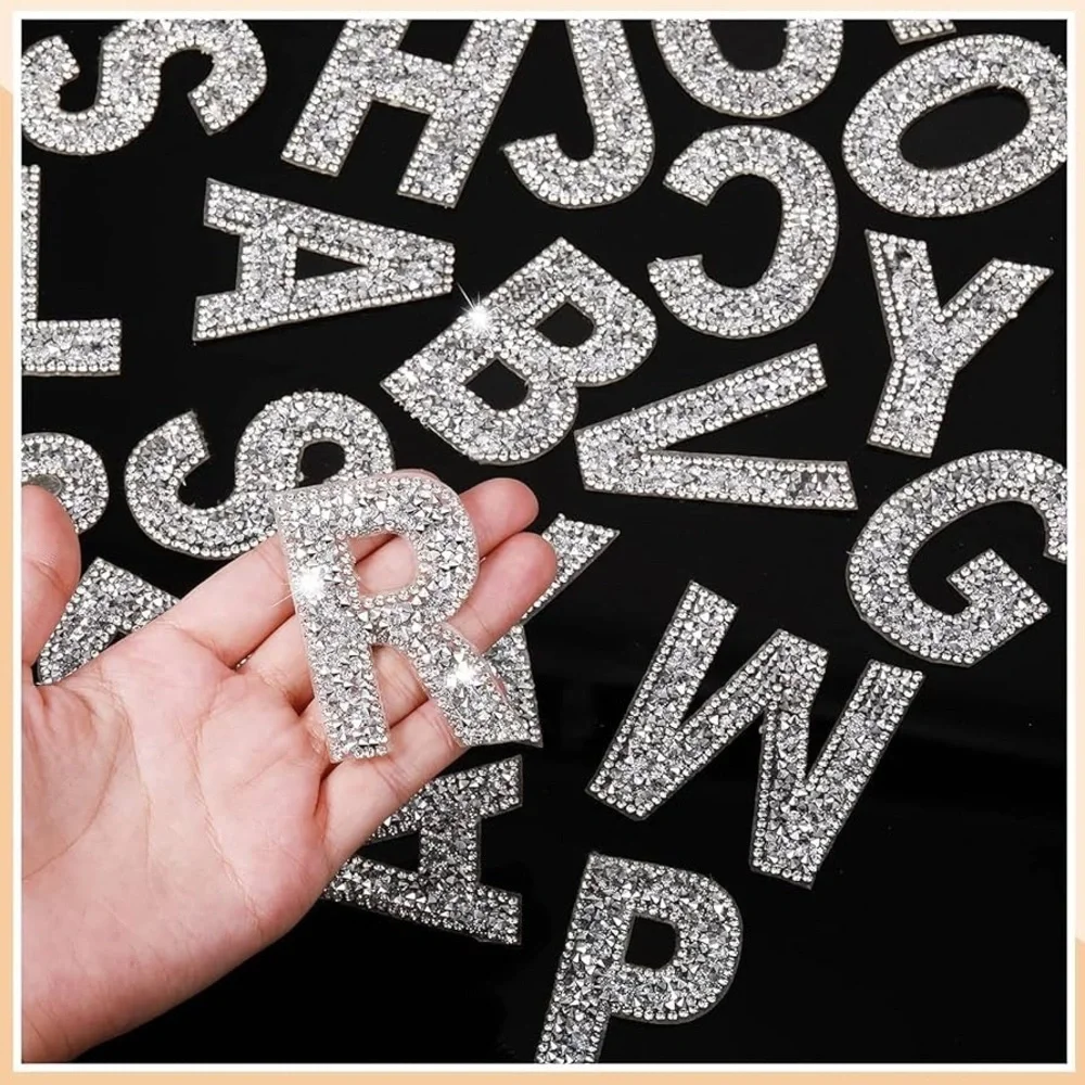 🆕 DIY Craft Iron-On Self Adhesive Sparkling Silver Alphabet Letters 26 Pieces